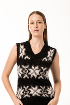 Inka black and off white vest